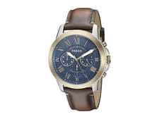 Image of *NEW* MENS FOSSIL GRANT ROSE GOLD BROWN CHRONO BLUE LEATHER WATCH - FS5150