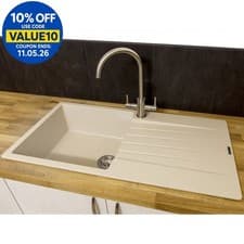 Image of Reginox Harlem10 Kitchen Sink Single Bowl Caffe Granite Reversible Inset Waste