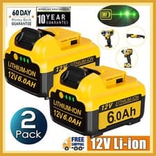 Image of 2 Pcs 6.0Ah For DEWALT XR Slide Battery 12V Li-ion DCB124 DCB120 DCB126 Cordless
