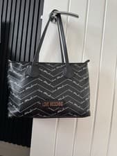 Image of Love Moschino black logo scripted medium tote shoulder bag