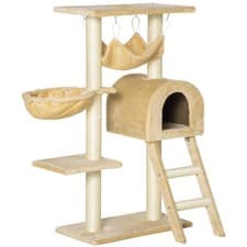 Image of PawHut Cat Tree Scratching Post Kitten Activity Centre with Hammock, Beige