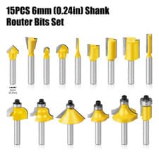 Image of 15PCS 1/4In 1/2In 6Mm 8Mm Shank Router Bit Set Trimming Straight Beading Milling
