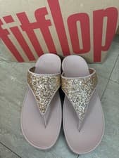 Image of Fitflop UK 7 Lulu Glitter Toe Post Thongs Sandals Rose Gold Sparkly Comfort