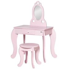 Image of HOMCOM Kids Vanity Table & Stool Girls Dressing Set Make Up Desk with Mirror