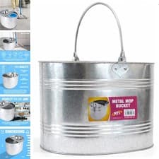 Image of 16L GALVANISED HEAVY DUTY METAL STEEL MOP BUCKET INDUSTRIAL HOME FLOOR CLEANING