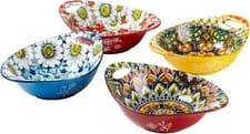 Image of Large Salad Bowls, Porcelain Serving Bowl Set of 4-19 Oz, Boho Bowls with Handl