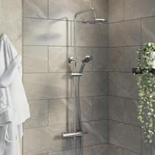 Image of Thermostatic Mixer Shower Bathroom Round Bar Rainfall Dual Head Handset Chrome
