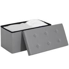 Image of HOMCOM Storage Ottoman Bench, 89L PU Leather Folding Foot Rest, Grey