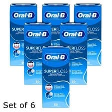 Image of 6 x Oral B Super Floss Mint Dental Floss Braces Wide Spaces 50 Pre-Cut Strands