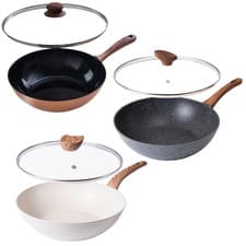 Image of 28cm Non-Stick Wok Pan – Induction Safe, Deep Stir Fry, Marble Coating