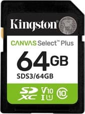 Image of 64GB Kingston Canvas Select Plus SD (SDXC) Memory Card U1 V10 100MB/s R