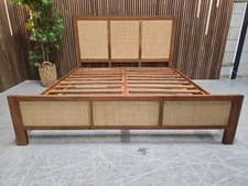 Image of Boho Rattan & Sheesham Wood Superking Bed Frame