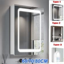 Image of LED Bathroom Mirror Cabinet with Shaver Socket Demister Touch Sensor 3 Styles