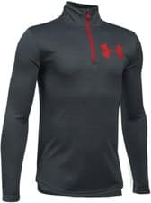 Image of Boys Under Armour Textured 1/4 Zip Long Sleeve Top, Grey/Red, NEW
