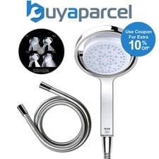 Image of Mira Showers 360m 135mm Chrome Shower Head 4 Mode Spray Flipstream + 1.25m Hose