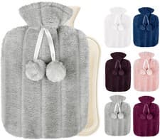 Image of Hot Water Bottle With Cover Fleece Luxury Soft Fluffy 2L Large Rubber Faux Fur