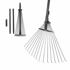 Image of GARDEN RAKE 15 TINES LONG ADJUSTABLE TELESCOPIC METAL METAL HANDLE LAWN GRASS