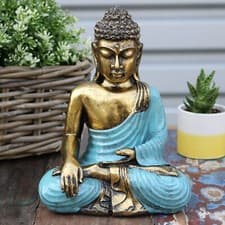 Image of Blue Teal & Gold Effect Thai Buddha - Statue Ornament Figurine 22cm