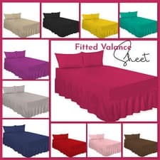 Image of Fitted Valance Sheets Polycotton Luxury Non- Iron Plain Dyed Premium Bed Sheets