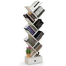 Image of 10 Tiers Tree Shaped Bookshelf Display Bookcase Storage Rack Shelves with Drawer