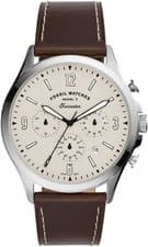 Image of New Fossil Forrester Chronograph Cream Dial Leather Strap 46mm Mens Watch FS5696