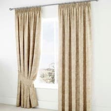 Image of Serene Jasmine Floral Weave Cotton Rich Pencil Pleat Lined Curtains