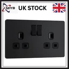 Image of BG Evolve Double Switched Power Socket 13A 2 Gang Matt Black - PCDMB22B