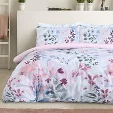 Image of Sleepdown Botanical Leaves Floral Blush Pink Blue Reversible Duvet Cover Quilt P