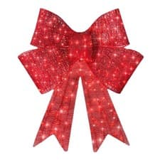 Image of Outdoor Christmas Wreath with LED Lights, Large Red Christmas Bow Decoration