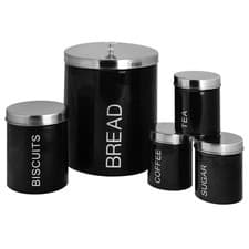 Image of 5 Piece Round Metal Kitchen Canisters Set - Black