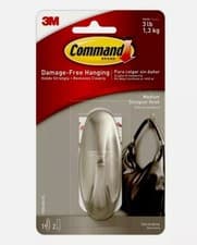 Image of 3M Command Medium Designer Hook Brushed Nickel / Chrome Effect Hold up to 1.3kg