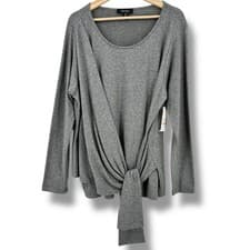 Image of Karen Kane Wrap Drape Front Metallic Gray Shirt Womens Plus Size 2X Long Sleeve