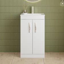 Image of Nuie Athena Floor Standing 2-Door Vanity Unit with Basin 2 Gloss White 500mm
