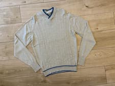Image of Mens JOHN SMEDLEY MERINO Cable Knit V-NECK JUMPER (L)