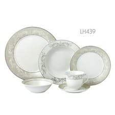Image of 24 Pcs Porcelain Dinnerware Service for 4, Olympia-Mix and Match-Silver Border