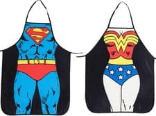 Image of Matching His & Hers Superhero Apron Set - Superman & Wonder Woman Gift
