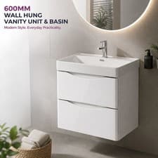 Image of 600mm White Gloss Wall Hung Vanity Unit Basin Soft Close Drawer Cabinet