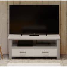 Image of Grey Television Unit with 2 Drawers Storage Cabinet Modern Greystone