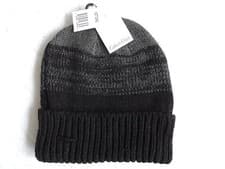 Image of Genuine CALVIN KLEIN Black Grey Ribbed Cuff BEANIE Toque Tuque HAT OSFA UNISEX