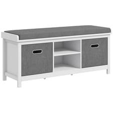 Image of HOMCOM Shoe Bench with Cushioned Seat Fabric Drawers for Entryway Hallway White
