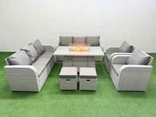 Image of Fimous Wicker Rattan Garden Furniture Set Sofa Gas Fire Pit Table Indoor Outdoor