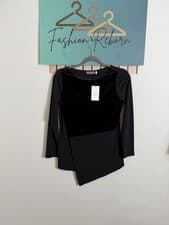 Image of Mint Velvet Woman Black Long Sleeve Top with Velvet Detail UK8 NEW #1295