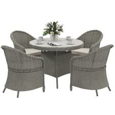 Image of Outsunny Rattan Dining Set for 4 with Cushions and Umbrella Hole, Grey