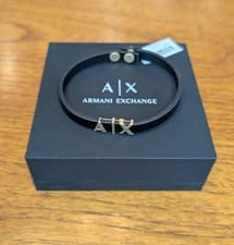Image of Armani Exchange Black Leather Logo Bracelet