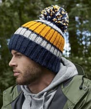 Image of Striped Beanie Heavyweight Luxury Oversized Pom Pom Hat Winter Beanie Hat