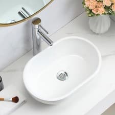 Image of Bathroom Counter Top Ceramic White Basin Cloakroom Gloss Wash Sink Curved Modern