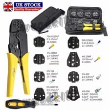 Image of Ratcheting Crimping Tool Kit Cord End Terminals Wire Crimper Pliers w/ 8 Dies UK