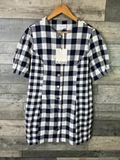 Image of Aligne Aurelia Mini Dress Size UK 14 Navy Gingham Check Button Front Shirt