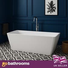 Image of Back To Wall Bath Modern Double Ended Freestanding Rectangle Tub 1500 x 750mm