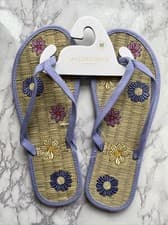 Image of Accessorize Monsoon Seagrass Flip Flops Size M Medium UK 5 6 Purple Flower New